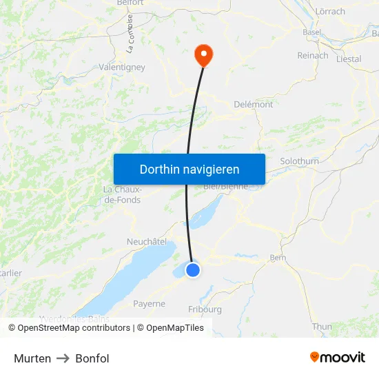 Murten to Bonfol map