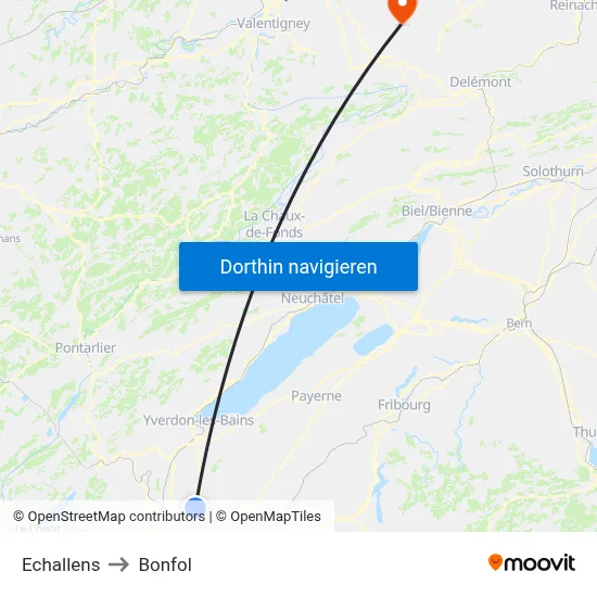 Echallens to Bonfol map