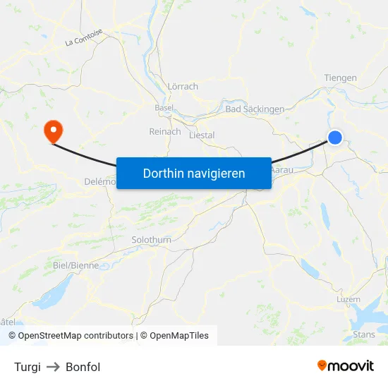 Turgi to Bonfol map