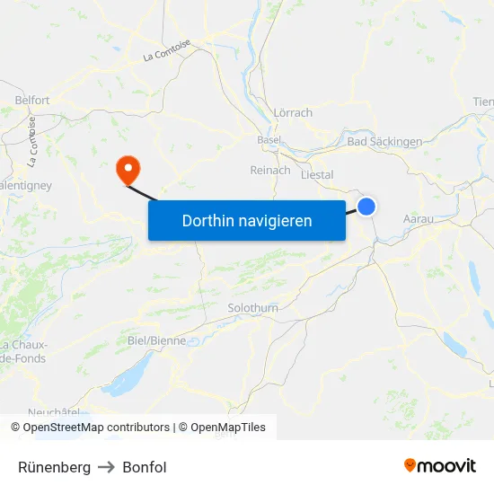 Rünenberg to Bonfol map