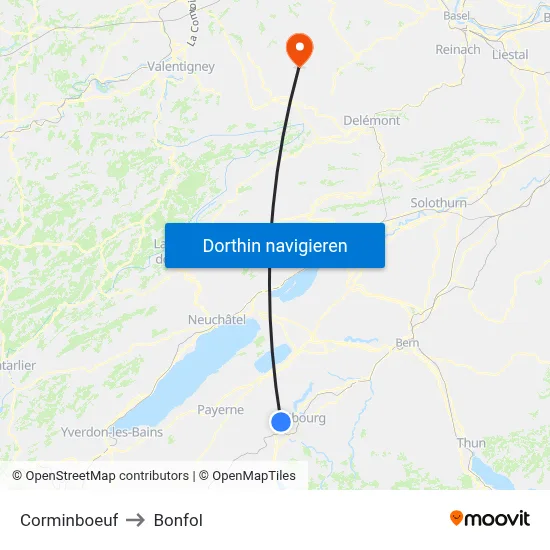 Corminboeuf to Bonfol map