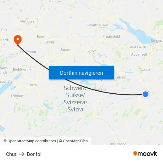 Chur to Bonfol map