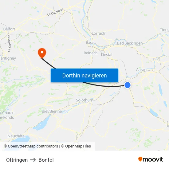 Oftringen to Bonfol map