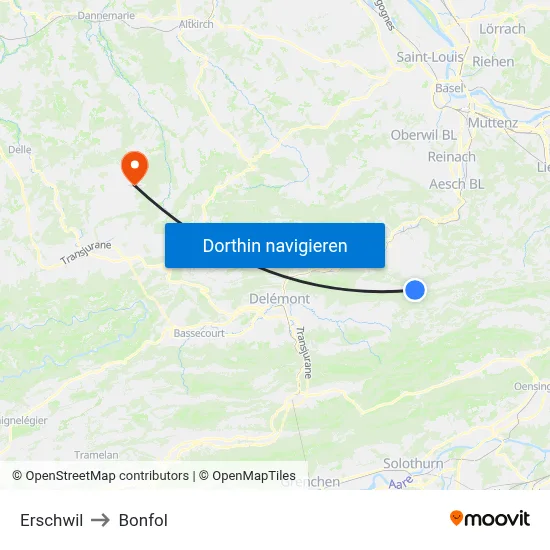 Erschwil to Bonfol map