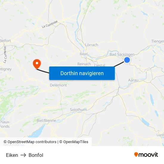 Eiken to Bonfol map