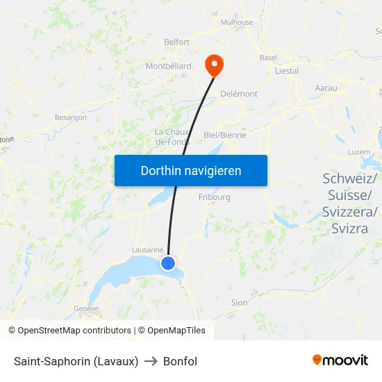 Saint-Saphorin (Lavaux) to Bonfol map