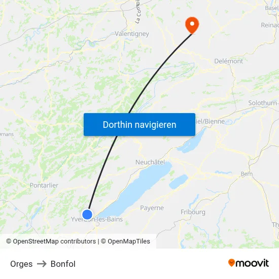 Orges to Bonfol map
