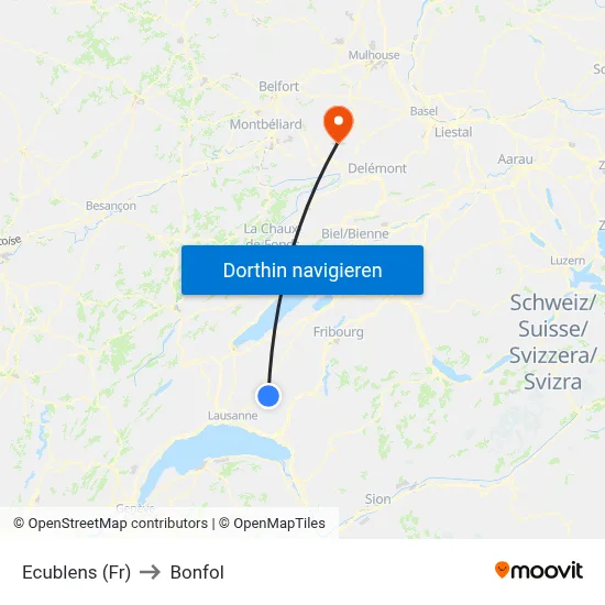 Ecublens (Fr) to Bonfol map