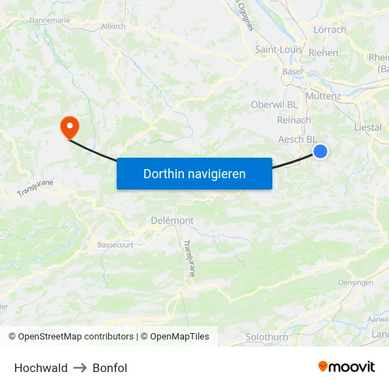 Hochwald to Bonfol map
