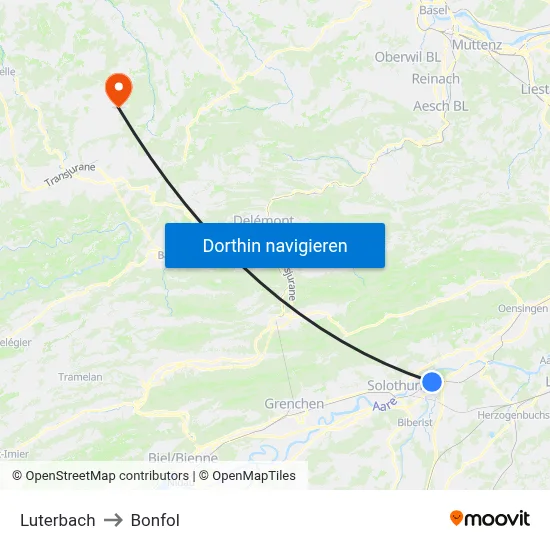 Luterbach to Bonfol map