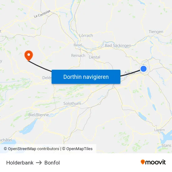 Holderbank to Bonfol map