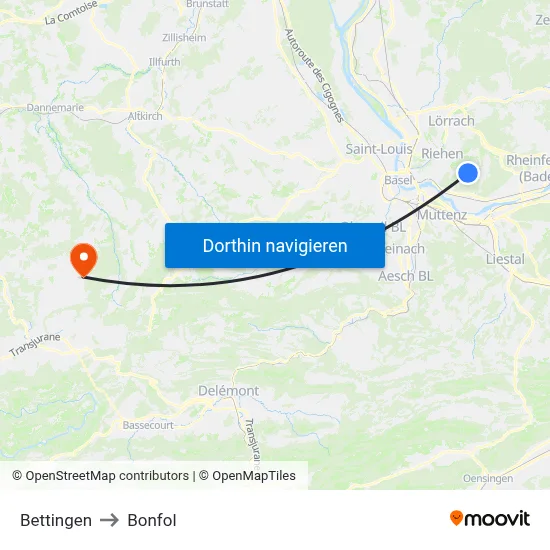 Bettingen to Bonfol map