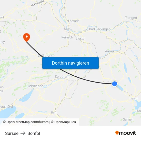 Sursee to Bonfol map