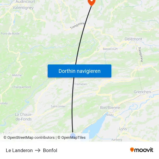 Le Landeron to Bonfol map