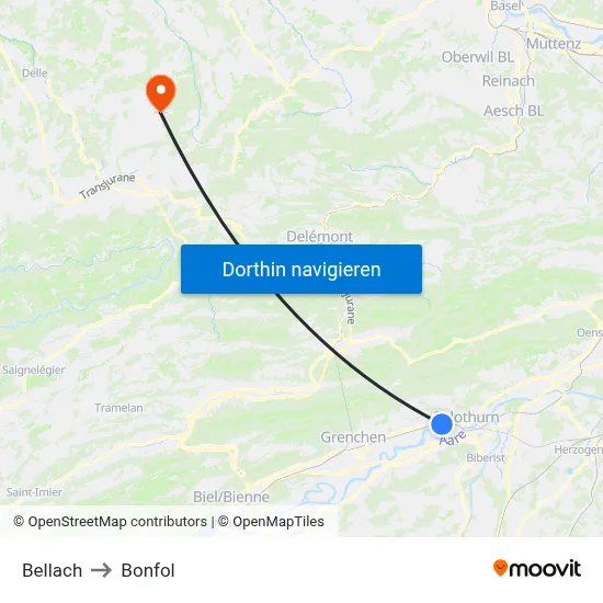 Bellach to Bonfol map