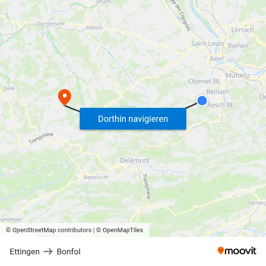 Ettingen to Bonfol map