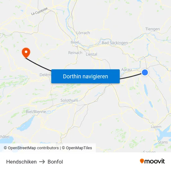 Hendschiken to Bonfol map