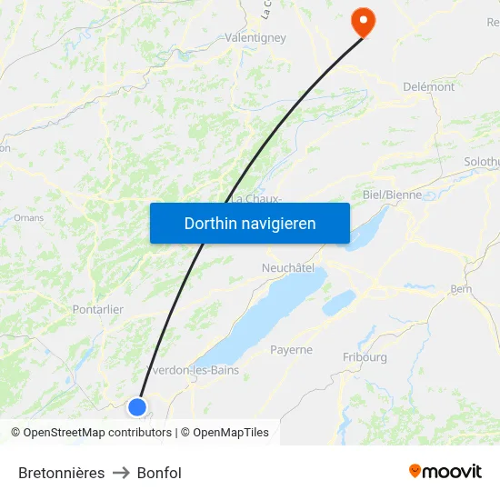 Bretonnières to Bonfol map