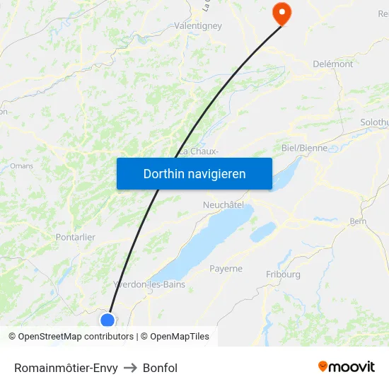 Romainmôtier-Envy to Bonfol map