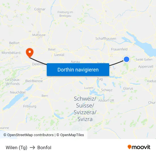 Wilen (Tg) to Bonfol map