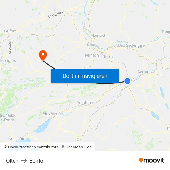 Olten to Bonfol map