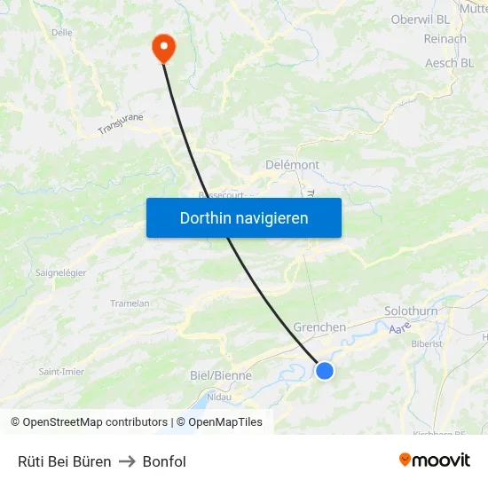 Rüti Bei Büren to Bonfol map