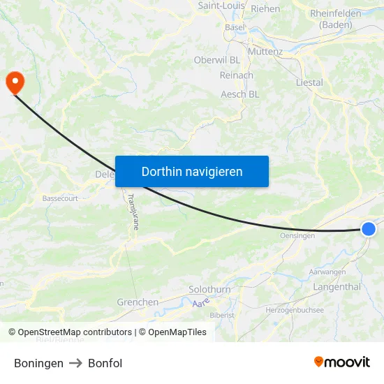 Boningen to Bonfol map