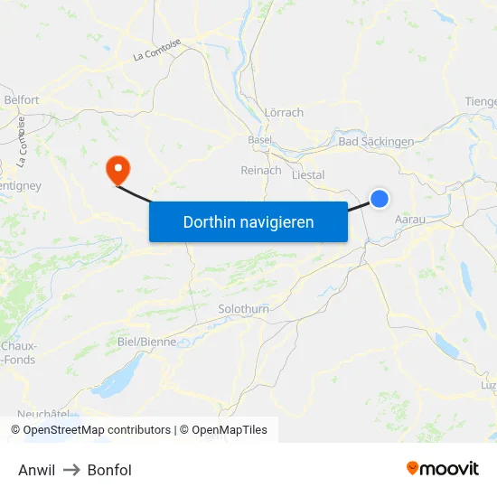 Anwil to Bonfol map