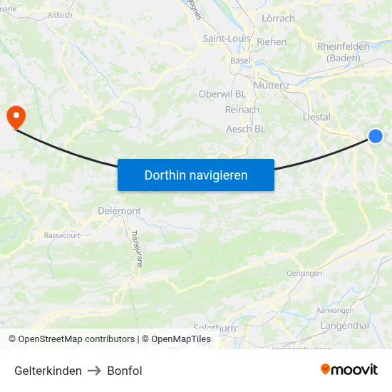 Gelterkinden to Bonfol map