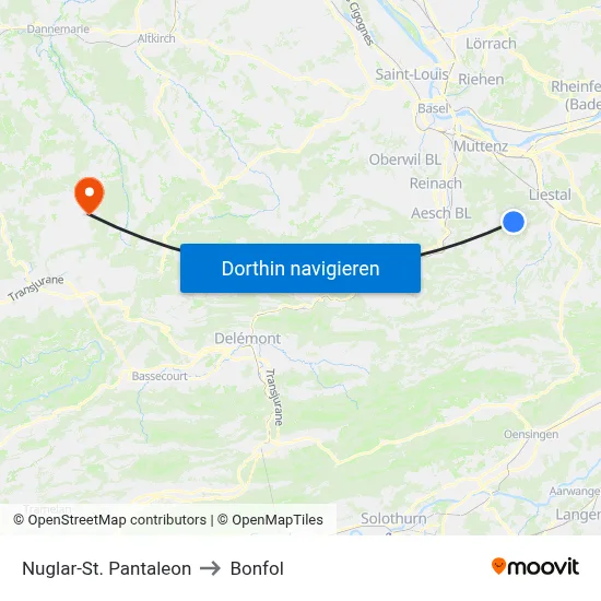 Nuglar-St. Pantaleon to Bonfol map