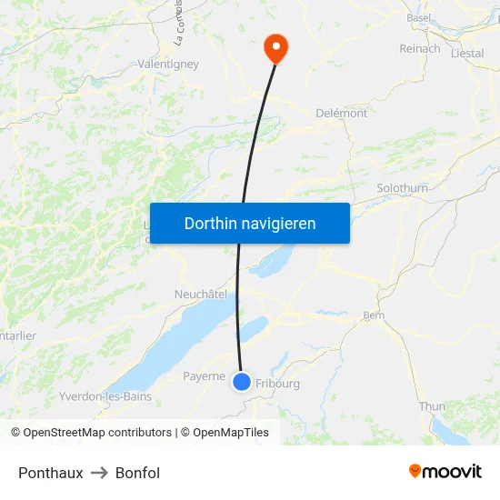 Ponthaux to Bonfol map