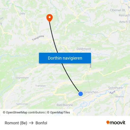 Romont (Be) to Bonfol map