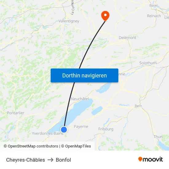 Cheyres-Châbles to Bonfol map