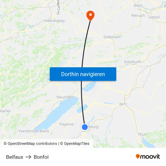 Belfaux to Bonfol map