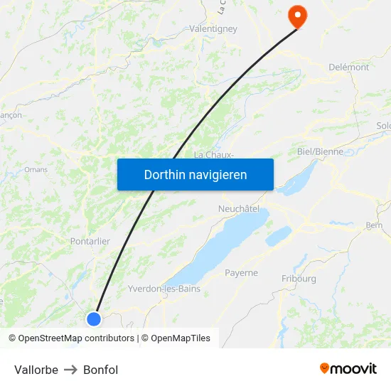 Vallorbe to Bonfol map