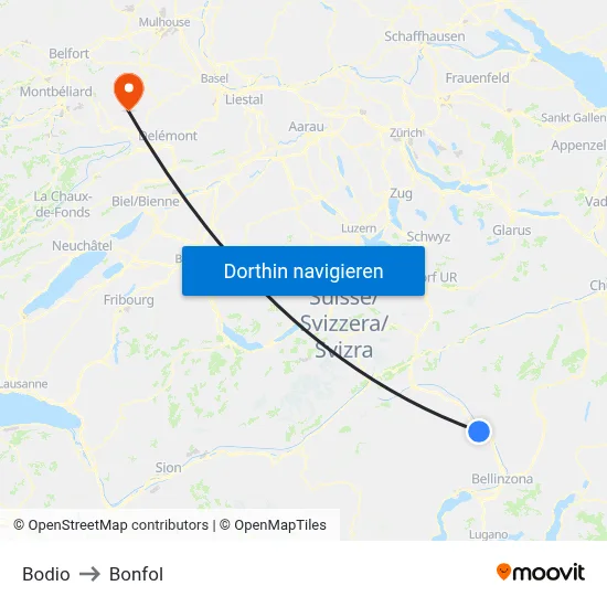 Bodio to Bonfol map