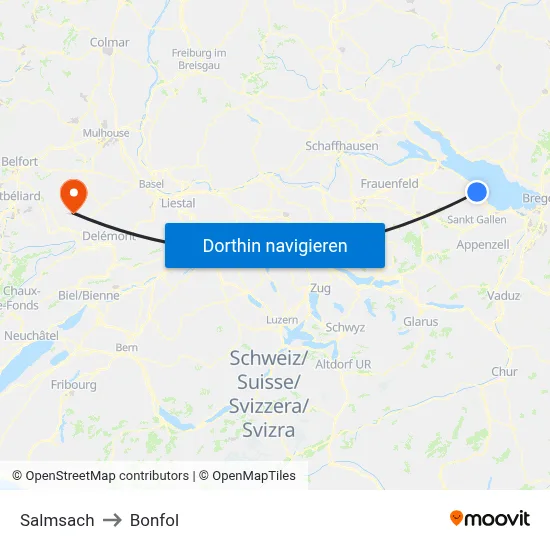 Salmsach to Bonfol map