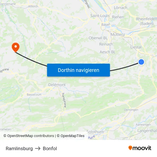 Ramlinsburg to Bonfol map