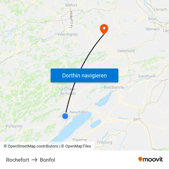 Rochefort to Bonfol map