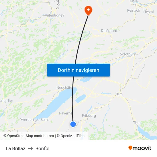 La Brillaz to Bonfol map