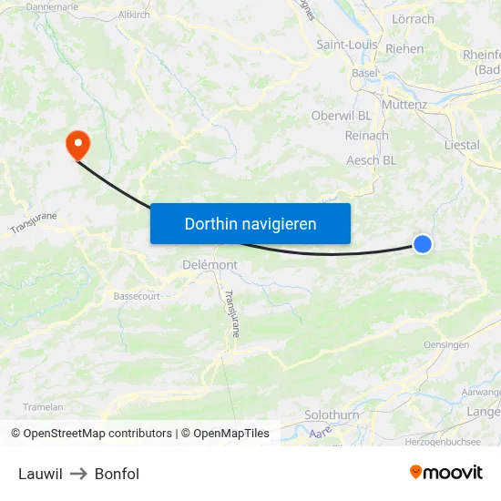Lauwil to Bonfol map
