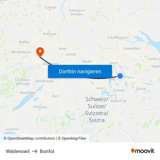 Wädenswil to Bonfol map