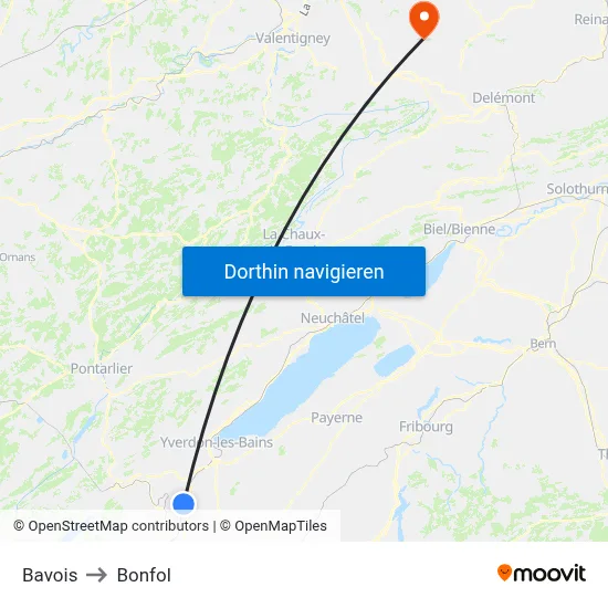 Bavois to Bonfol map
