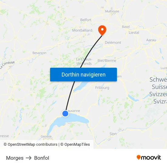 Morges to Bonfol map