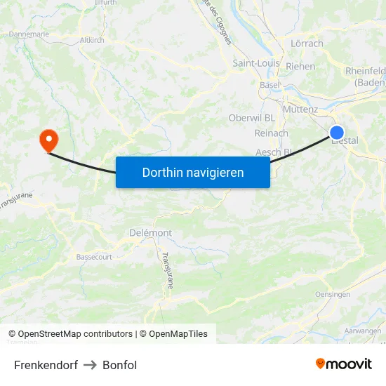 Frenkendorf to Bonfol map