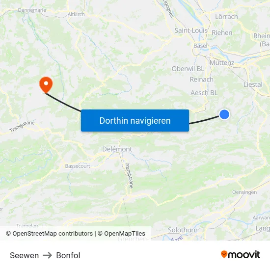 Seewen to Bonfol map