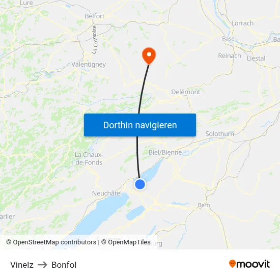 Vinelz to Bonfol map