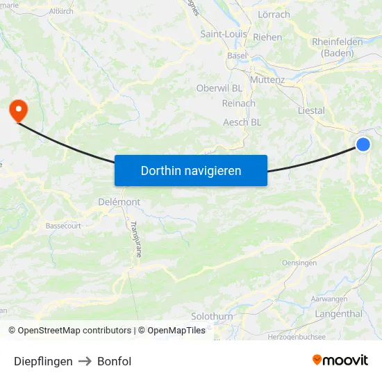 Diepflingen to Bonfol map