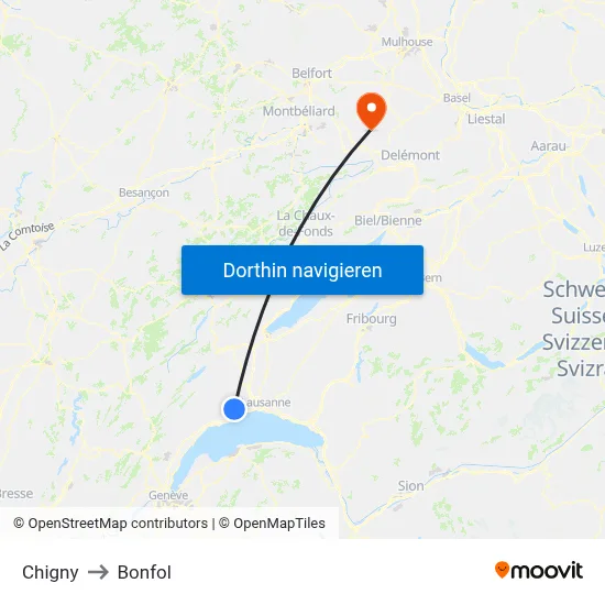 Chigny to Bonfol map