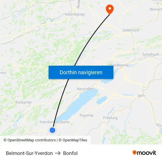 Belmont-Sur-Yverdon to Bonfol map